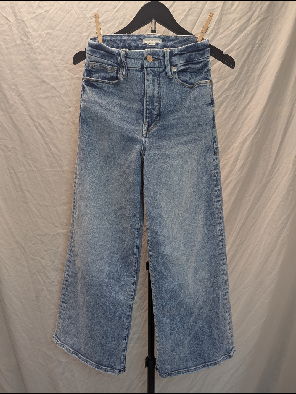 Good American Women's Size 4/27 Good Waist Palazzo Jeans High Rise Wide Leg
